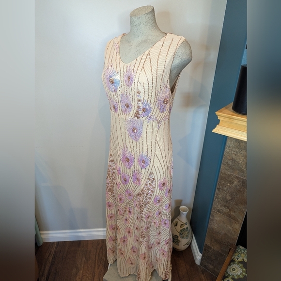 Women's Vintage Peacock Sequin Formal Dress V Neck Party Prom Evening Gown 1x - Picture 15 of 16